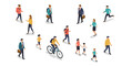 © Santiago - Diverse people walking and biking in isometric style on white background