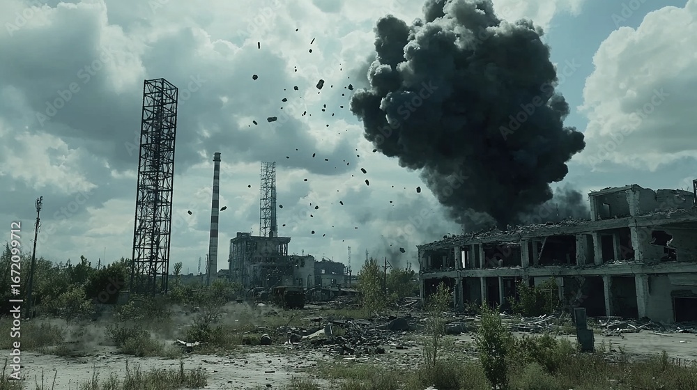 War Scene Explosion Effect, Building Destruction & Smoke, Military ...