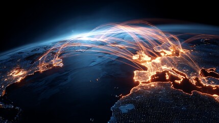 Wall Mural - europe network connection data global internet technology communication worldwide digital map