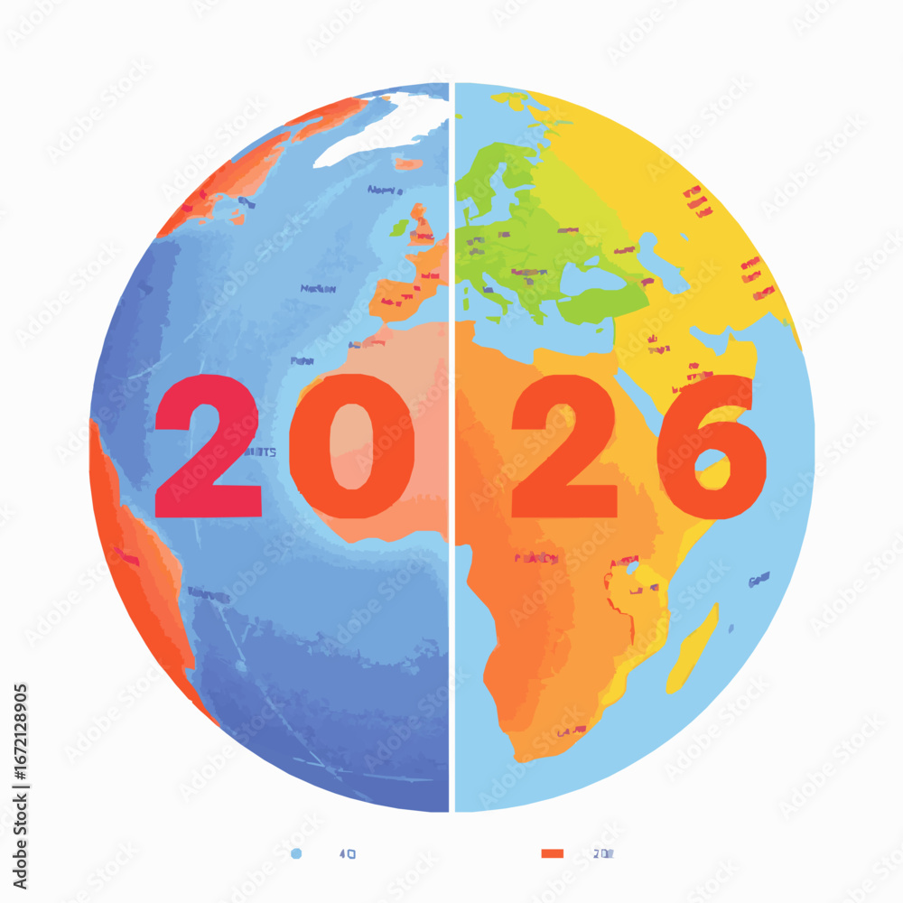 Earth Divided Into Two Halves Showing Temperature Differences With Year 