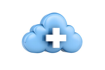 Wall Mural - vibrant and modern cloud icon with plus sign, symbolizing digital storage or healthcare services isolated on white background