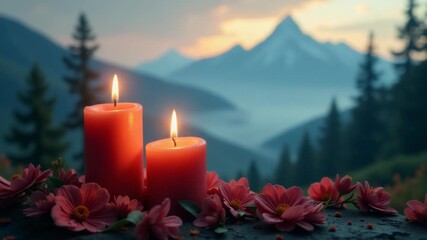 Wall Mural - Red candles sit atop a rock, perfect for romantic or rustic themes