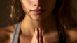 © oksanatukane - Young woman practicing yoga, sitting in lotus position, wearing sportswear, indoor. faceless, selective focus. copy space