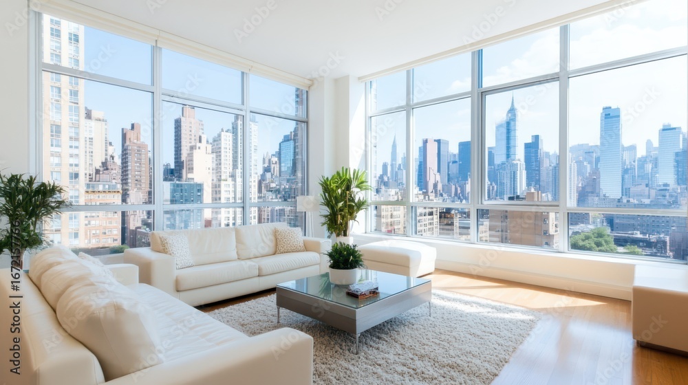 Luxurious living room with a breathtaking view of the new york city ...