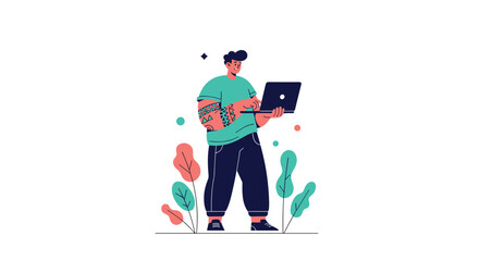 Modern web developer working on a laptop with a stylish background