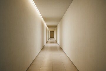 Wall Mural - minimalist architectural corridor with soft ceiling lighting and beige walls leading into distance, 