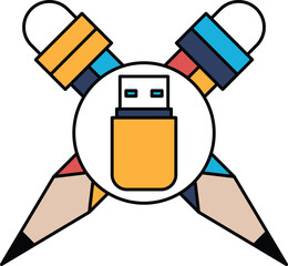 Canvas Print - A USB flash drive is shown with a pencil and pen