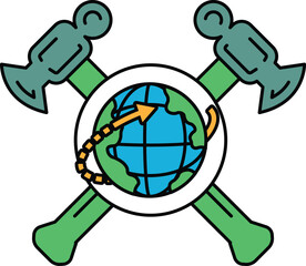 Wall Mural - A hammer and anvil with a globe in the middle