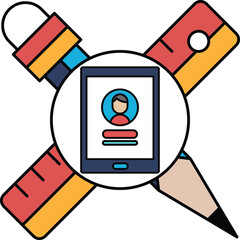 Wall Mural - A tablet with a person on it is surrounded by a ruler and a pencil