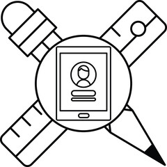 Wall Mural - A person's profile picture is displayed in the center of a cross with a pencil
