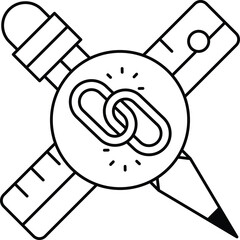Canvas Print - A black and white drawing of a pencil, ruler, and a link symbol