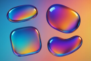 Wall Mural - abstract colorful fluid shapes with vibrant light reflections on gradient background, representing m