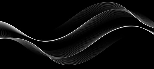 Wall Mural - abstract black background with smooth curved white lines