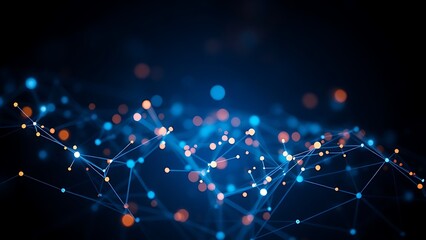 An abstract network of glowing nodes and connections, creating a futuristic visual effect.