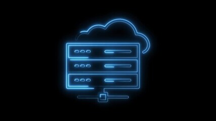 Wall Mural - Glowing Neon Cloud Server Icon Isolated on Black Background Digital Technology Concept data network