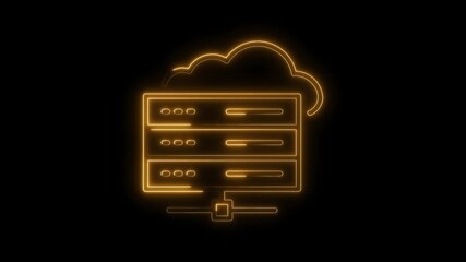 Wall Mural - Glowing Neon Server Rack Icon Cloud Connection Technology Data Center Network Storage Digital
