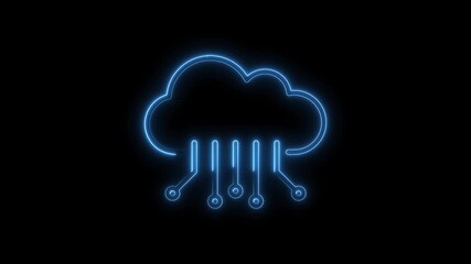 Wall Mural - Glowing Neon Cloud Icon Circuit Connection Data Transfer Technology Concept Isolated Black