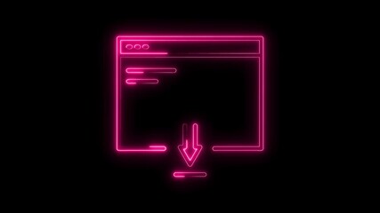 Wall Mural - Glowing neon download icon on black background abstract digital interface element for online