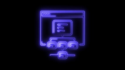 Wall Mural - Glowing Neon Network Structure Icon Isolated on Black Background Digital Data Flow Connection