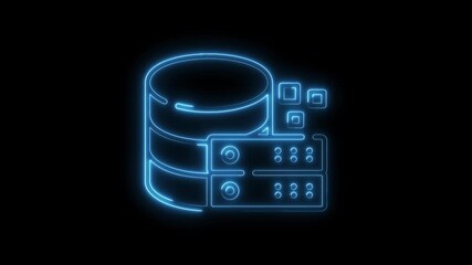 Wall Mural - Glowing Neon Database Server Icon Isolated Black Background Technology Data Storage Network