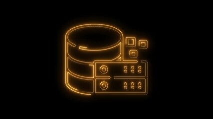 Wall Mural - Glowing Neon Database Server Icon Isolated Black Background Technology Concept video
