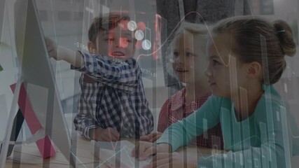 Wall Mural - kids as business executives working on computer in office 4k