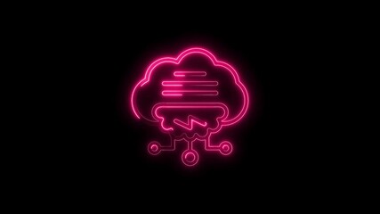 Wall Mural - Glowing Neon Cloud Data Transfer Icon Isolated on Black Background Digital Network Connection