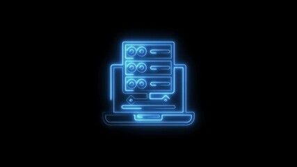 Wall Mural - Glowing Blue Neon Server Rack Icon on Laptop Screen Abstract Technology Concept computer