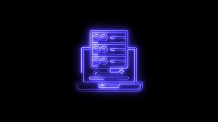 Wall Mural - Glowing Neon Server Icon on Laptop Screen Abstract Technology Concept Digital Data Network