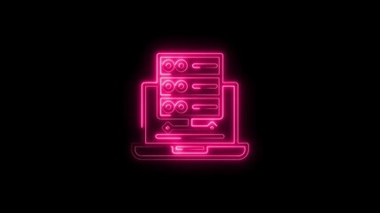 Wall Mural - Glowing Neon Server Rack Icon on Laptop Screen Abstract Technology Concept computer