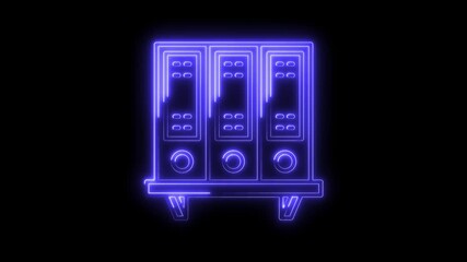 Wall Mural - Glowing Neon Server Racks Icon Isolated Blue Digital Technology Data Center Network