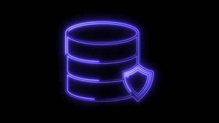 Wall Mural - Glowing Neon Database Shield Icon Isolated on Black Background Secure Data Protection Concept