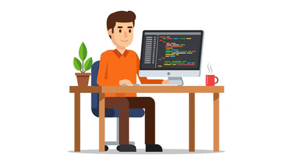Tech Enthusiast at Work: A focused developer crafts digital solutions, surrounded by essential tools and the calming presence of a potted plant, ready to bring innovation to life.