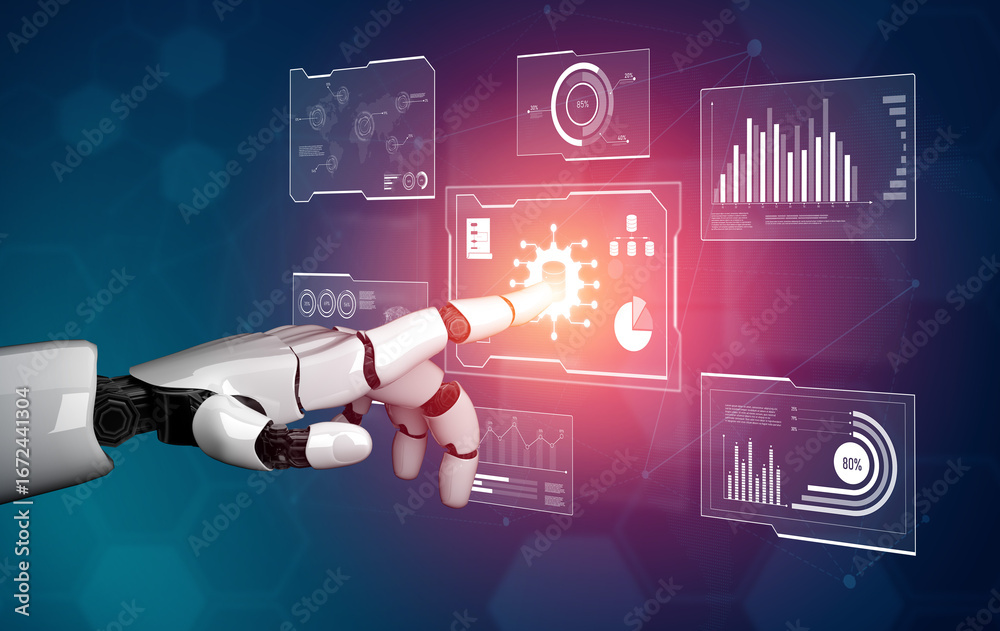 AI reading big data visualization dashboard, analyzing insights ...