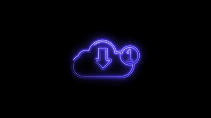 Wall Mural - Glowing Neon Cloud Download Icon with Notification Badge Isolated on Black Background Digital Art