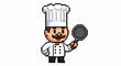 © AI_ID - Pixelated chef cartoon character holding a frying pan, ready to cook a delicious meal, isolated