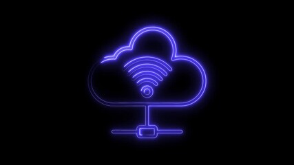 Wall Mural - Glowing Neon Cloud Wifi Icon Connected Symbol Abstract Technology Background isolated colorful