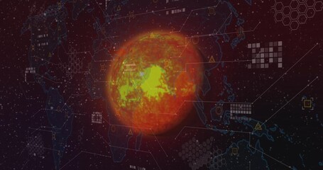 Wall Mural - An orange planet in black space is shown