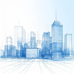 Abstract Blue Cityscape Skyline with Geometric Line Architecture Perspective