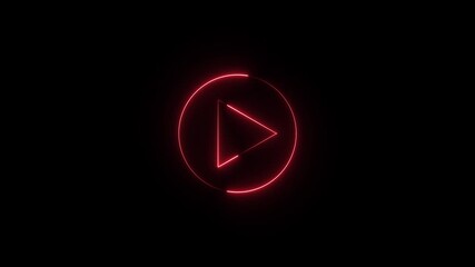 Neon glowing pause button icon animation abstract media control symbol animation on black background	