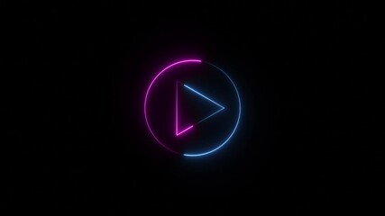 Neon glowing pause button icon animation abstract media control symbol animation on black background	
