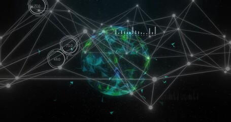 Wall Mural - animation of network of connections with spots over globe on dark background