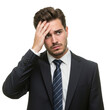 © Shahnaj - Frustrated businessman touching forehead in disbelief showing concern and stress isolated on transparent background