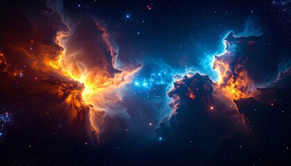 Wall Mural - Spectacular Deep Space Nebula with Vibrant Orange and Blue Hues Filled with Twinkling Stars