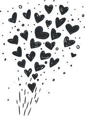 Wall Mural - black hand drawn hearts scattered in a decorative pattern on white background symbolizing love and a
