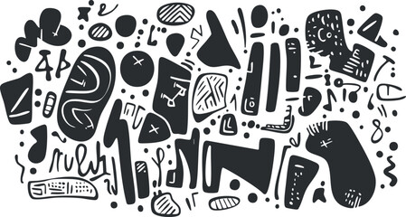 Wall Mural - abstract black and white shapes and symbols forming a modern decorative pattern background