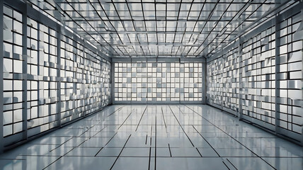 Abstract industrial background featuring a detailed macro view of a shiny silver metallic mesh filter with an intricate interwoven grid pattern