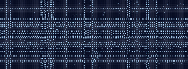Vector tech background with blue digital data grid and abstract geometric patterns.