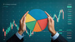 © Dream Studio - Person holding a colorful pie chart in front of a stock market graph, representing financial analysis