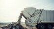 © Nazlykhan - Garbage truck unloading waste at landfill site under clear sky